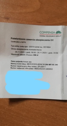 Mercedes-Benz Klasa B cena 23400 przebieg: 169000, rok produkcji 2005 z Dolsk małe 407